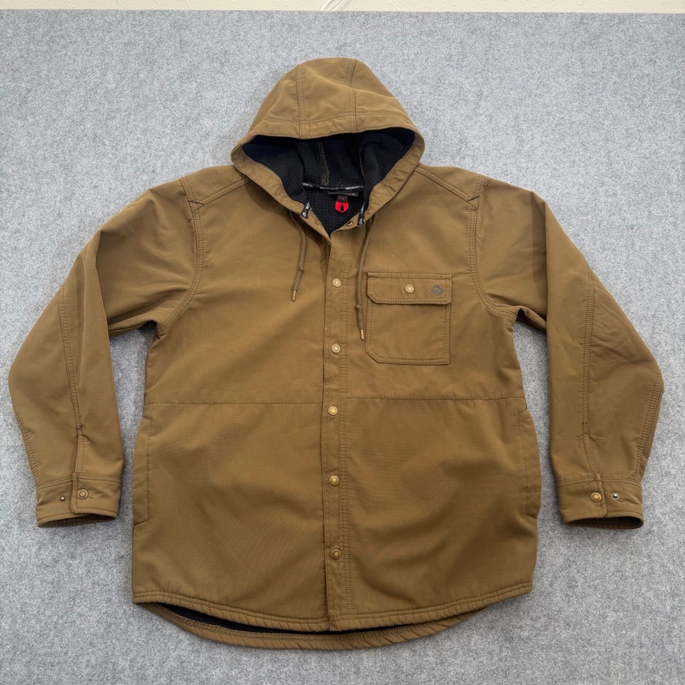Wolverine Mens Brown Hooded Canvas Jacket Waffle Knit Lined Large Workwear